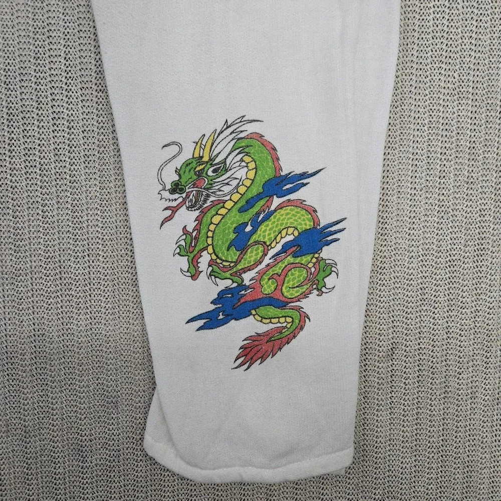Vintage Sweatpants Youth 14 White Dragon Graphic Knit Elastic Waist Lounge Pants